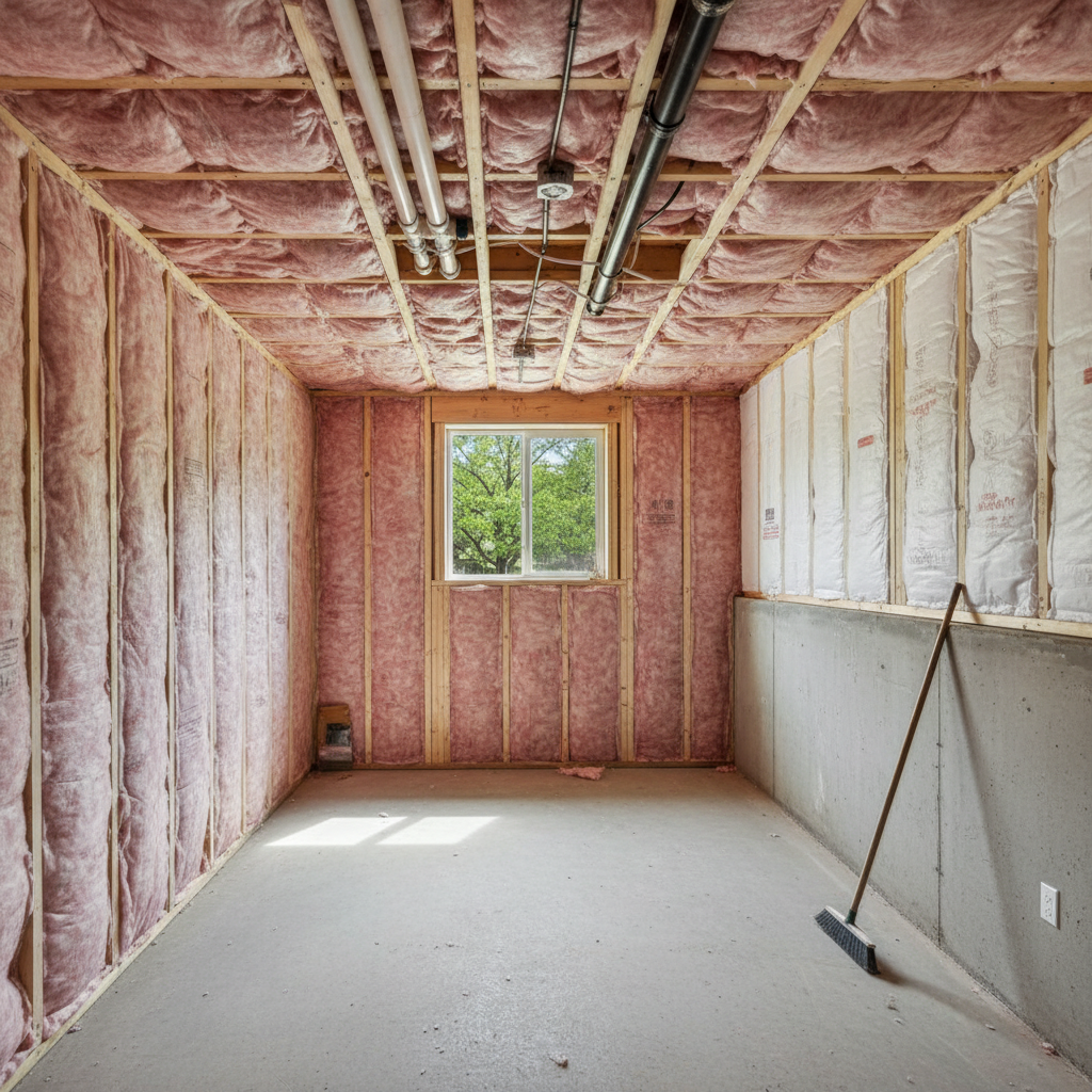 Completed basement insulation work at a residential property in Irving, TX