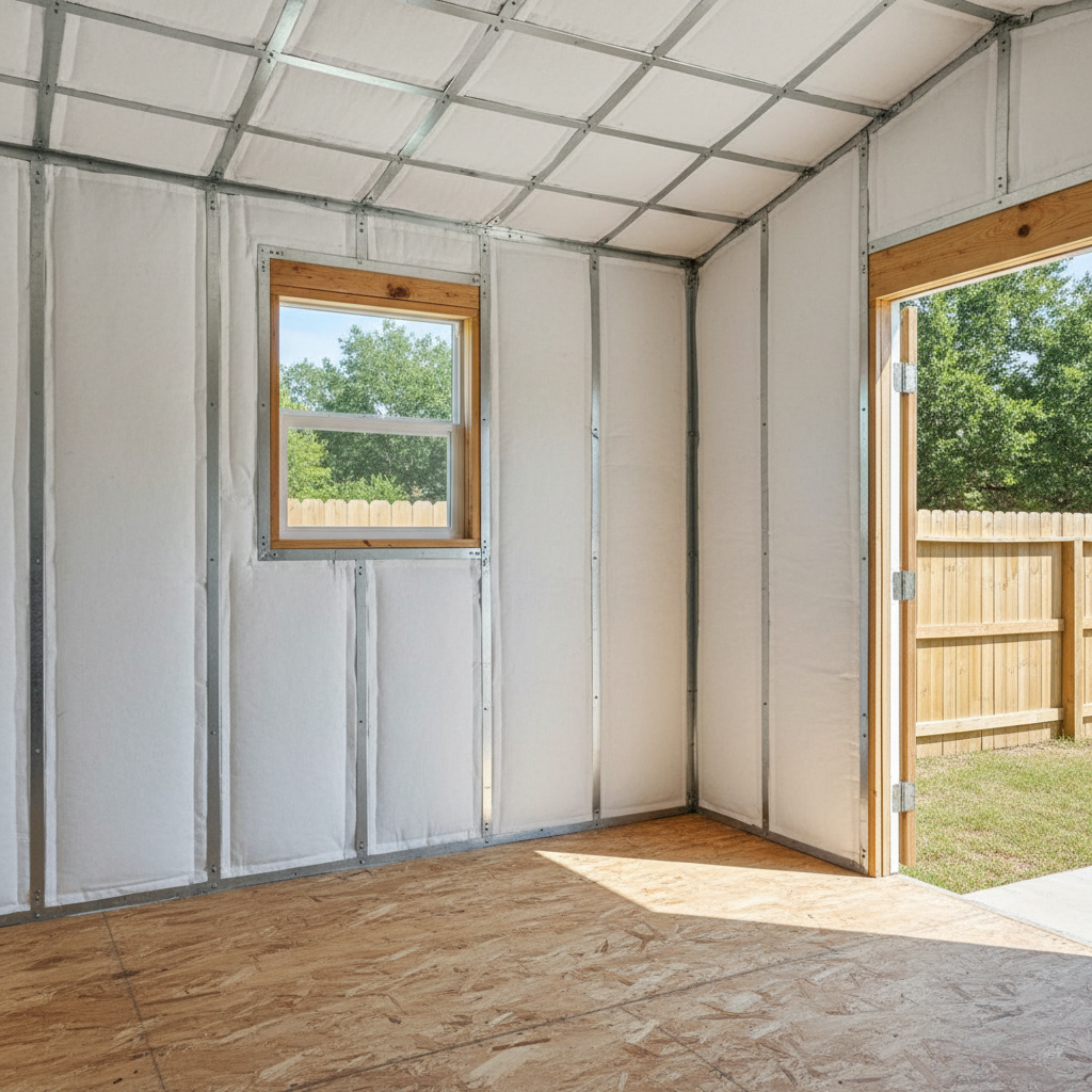 Completed shed insulation work at a residential property in Waxahachie, TX