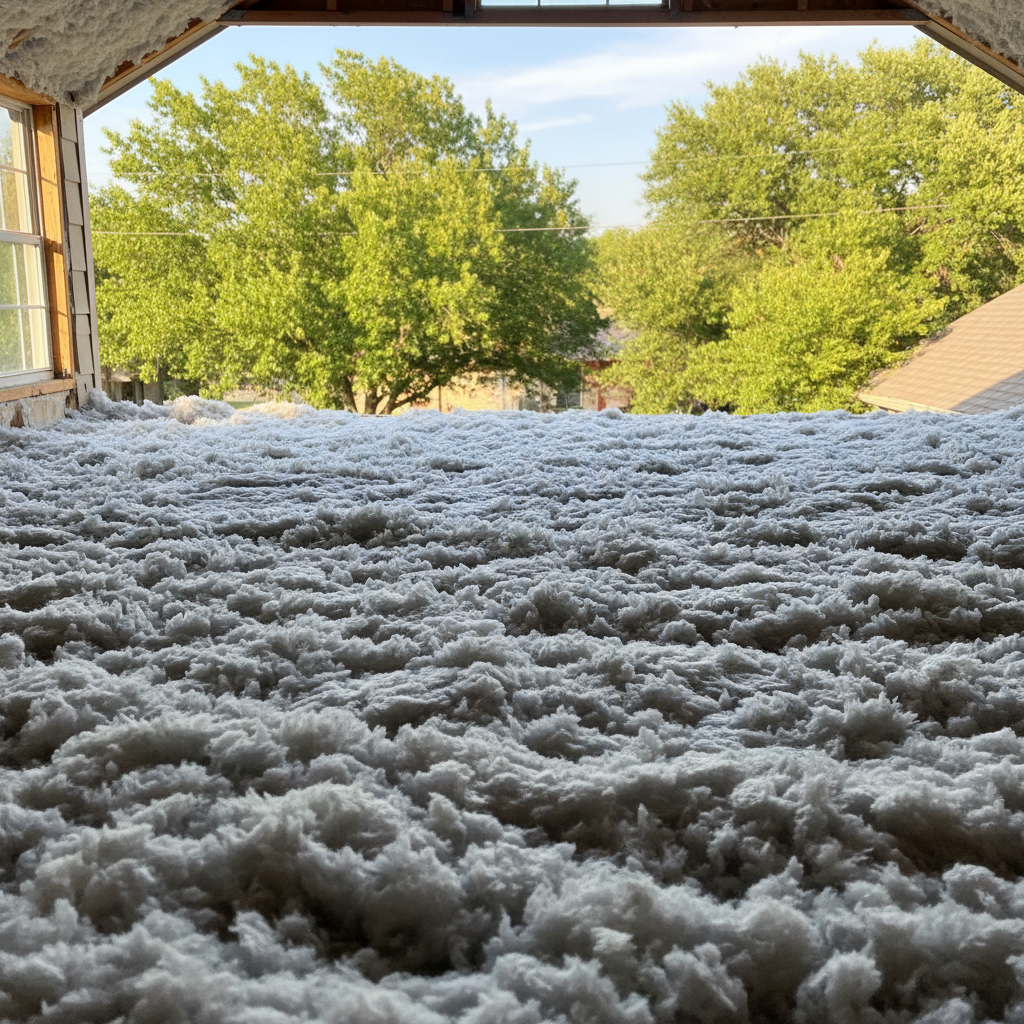 Completed blown-in insulation work at a residential property in Grand Prairie, TX