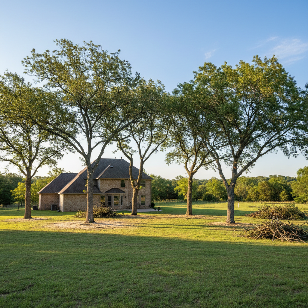 Completed tree pruning work at a residential property in La Grange, TX
