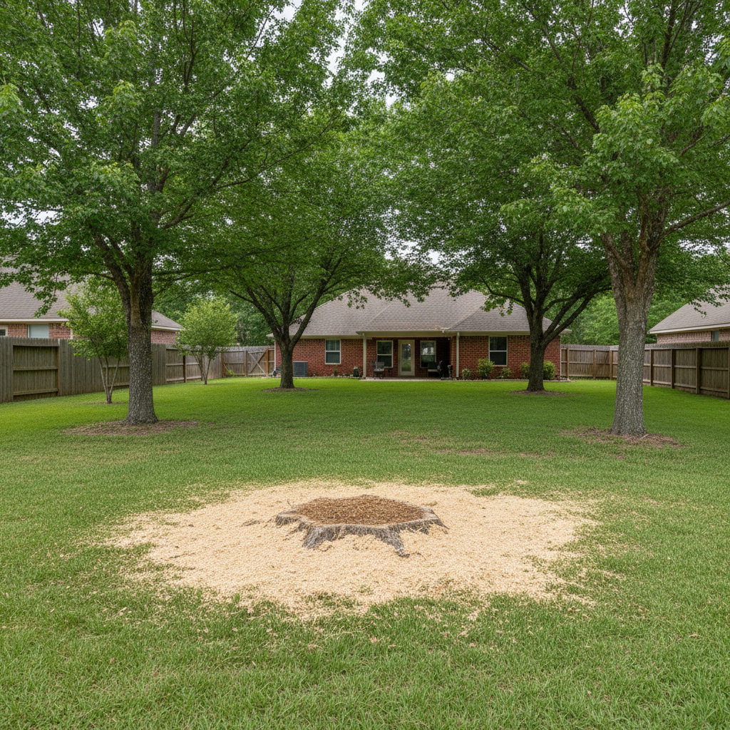 Completed stump grinding & removal work at a residential property in Beaumont, TX
