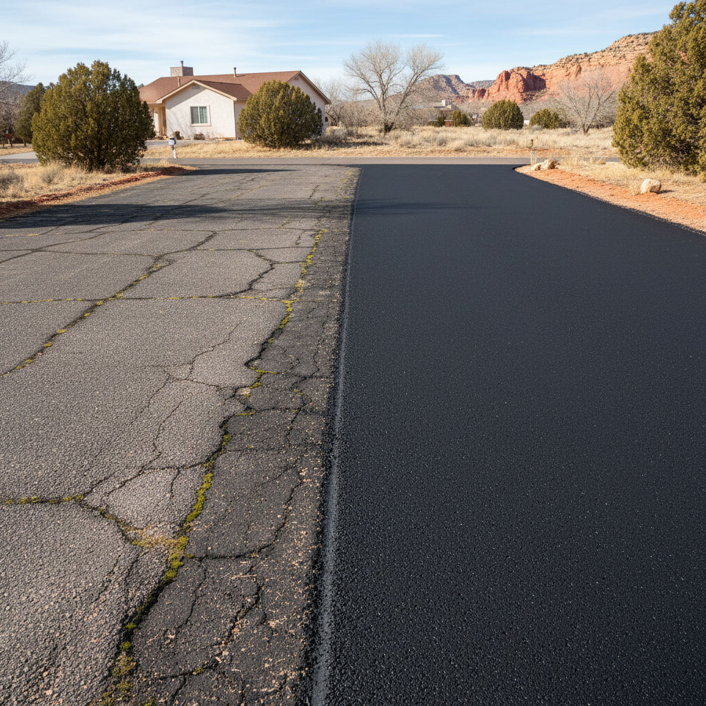 Completed parking lot paving work at a residential property in Veyo, UT