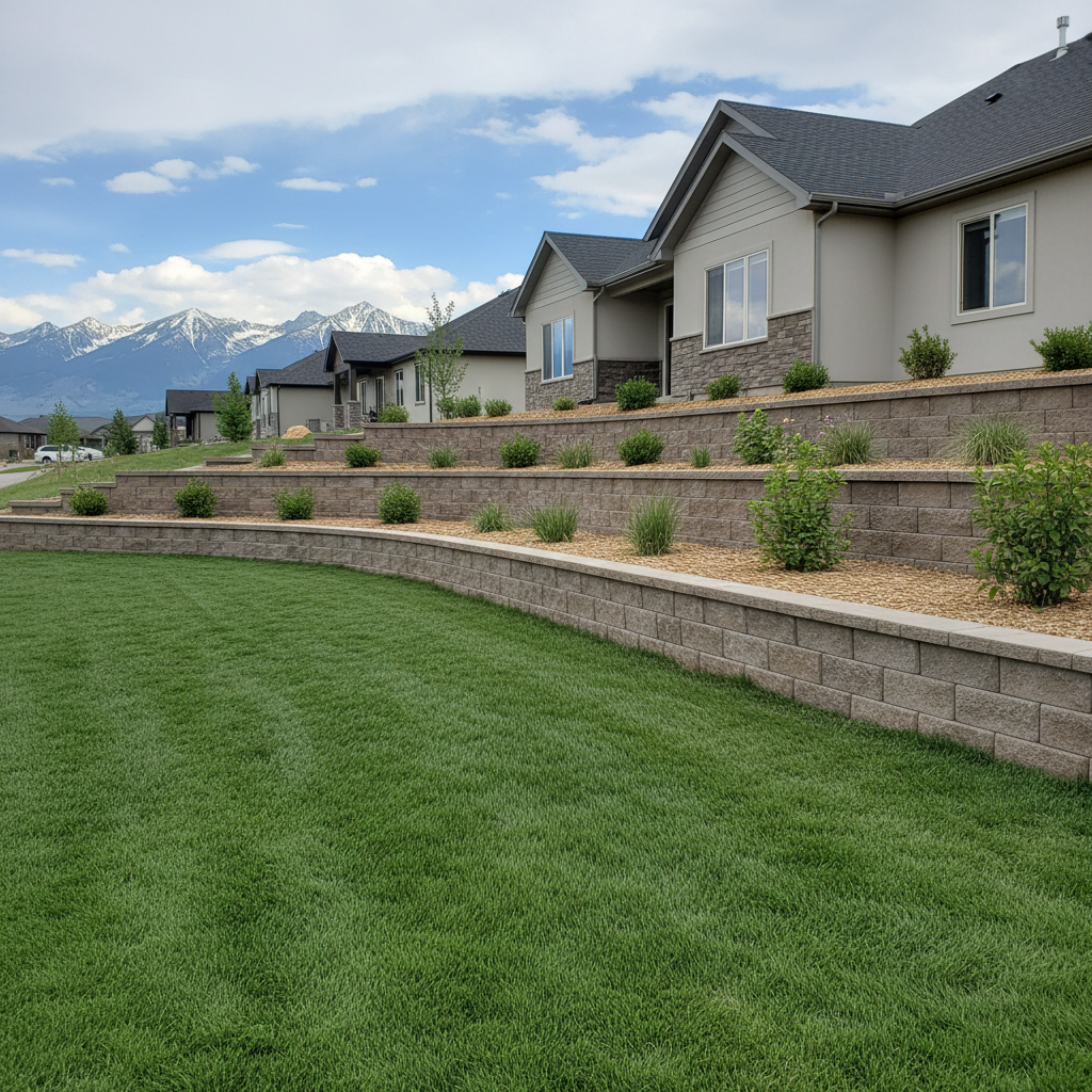 Completed concrete retaining walls work at a residential property in Orem, UT