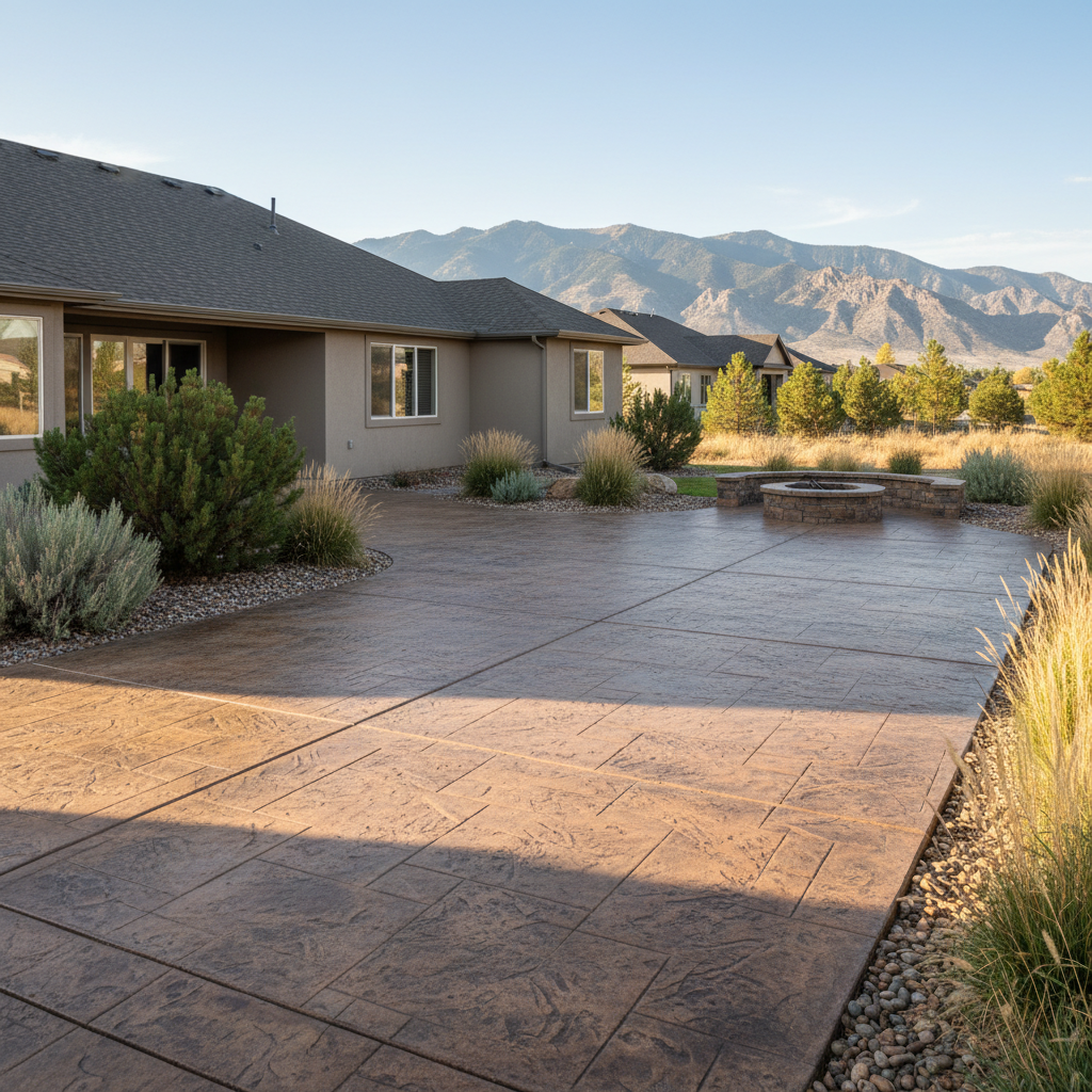 Completed stamped concrete work at a residential property in Kearns, UT