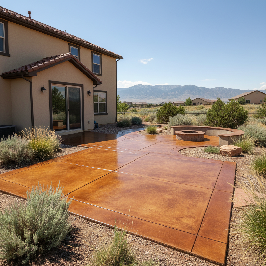 Completed concrete staining work at a residential property in West Jordan, UT