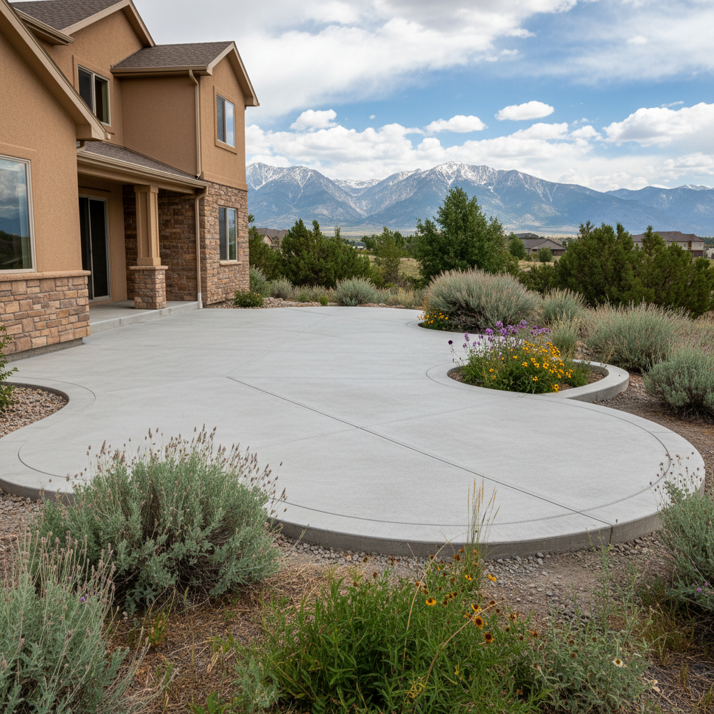 Completed concrete patios work at a residential property in Sandy, UT