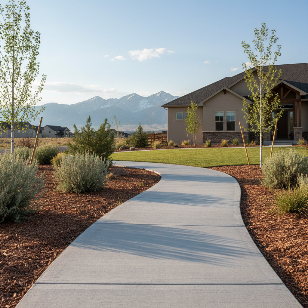 Completed concrete sidewalks work at a residential property in Sandy, UT