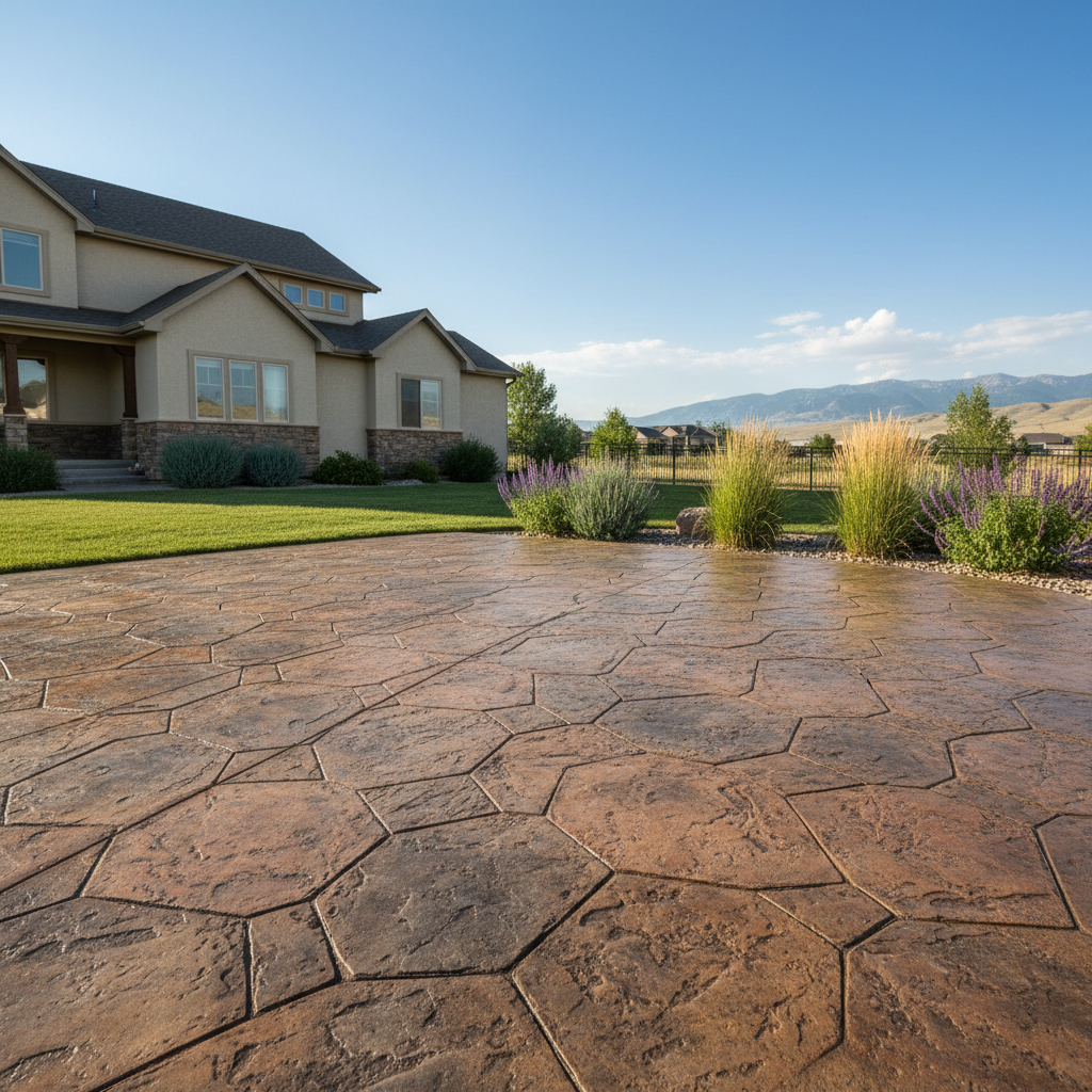 Completed stamped concrete work at a residential property in Orem, UT