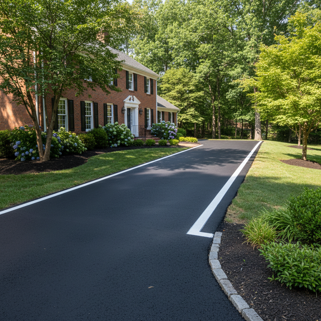 Completed asphalt striping work at a residential property in Falls Church, VA
