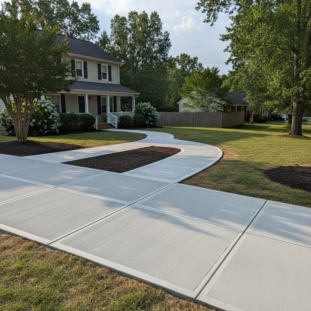 Completed concrete sidewalks work at a residential property in Richmond, VA