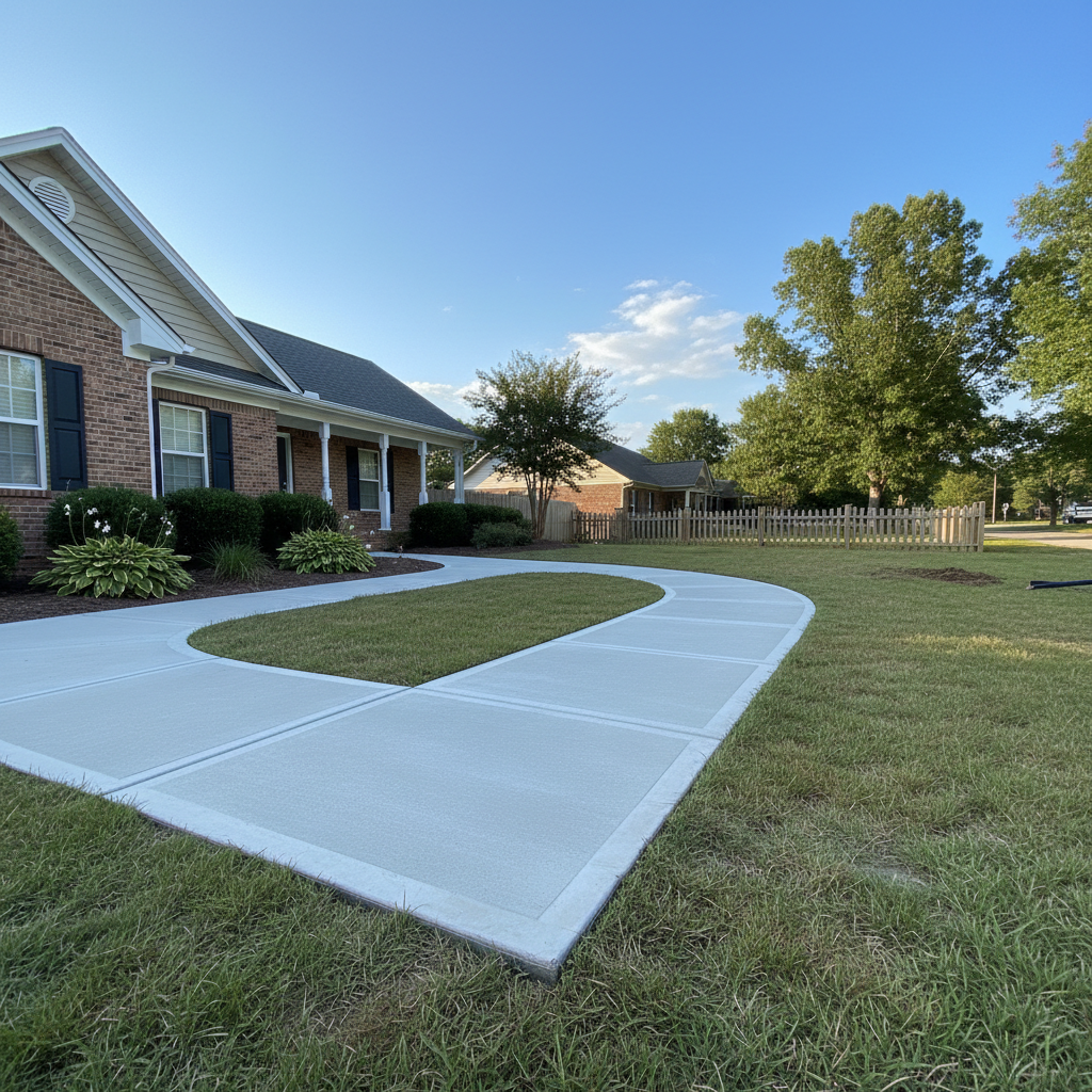 Completed concrete sidewalks work at a residential property in Virginia Beach, VA