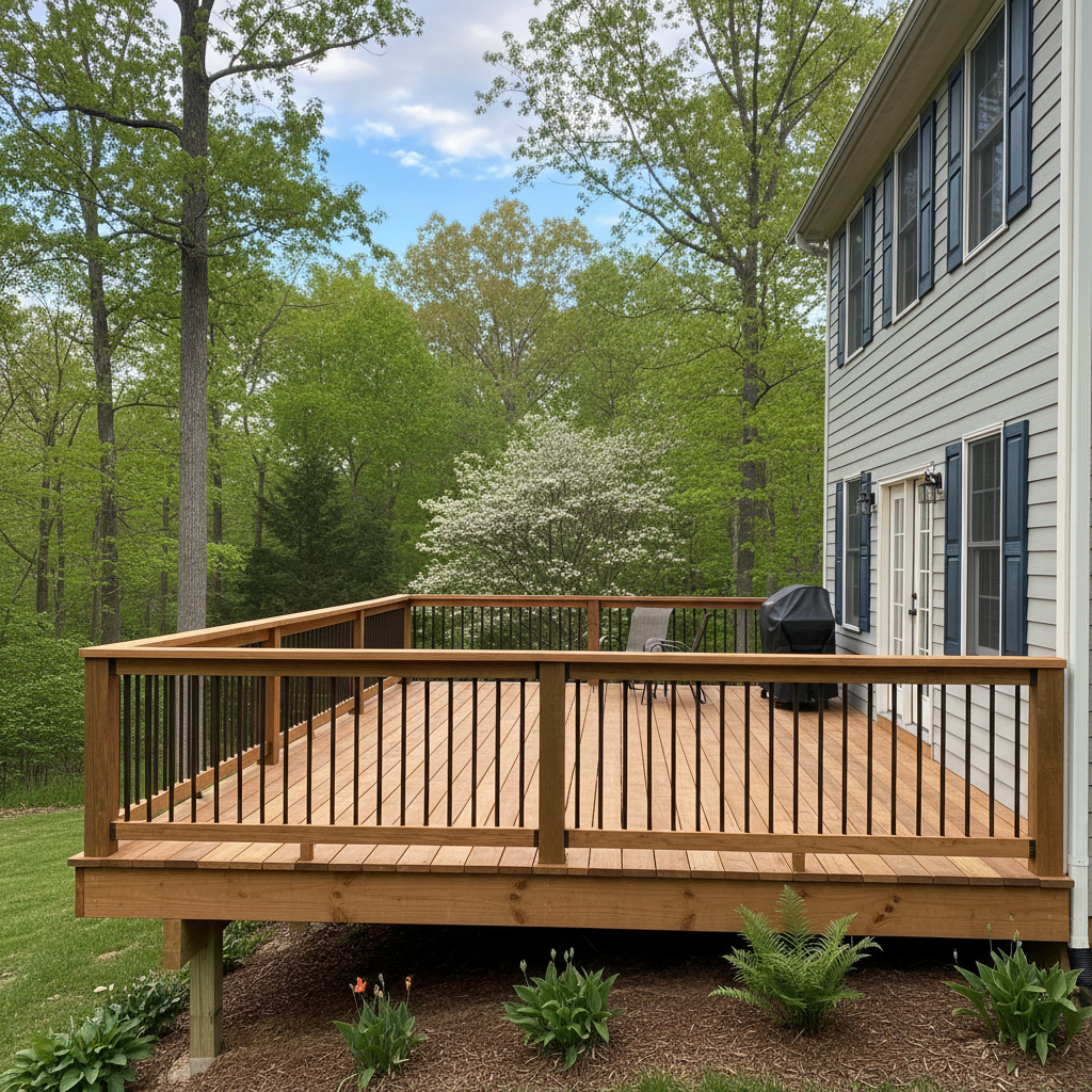 Completed deck railing installation work at a residential property in Dumfries, VA