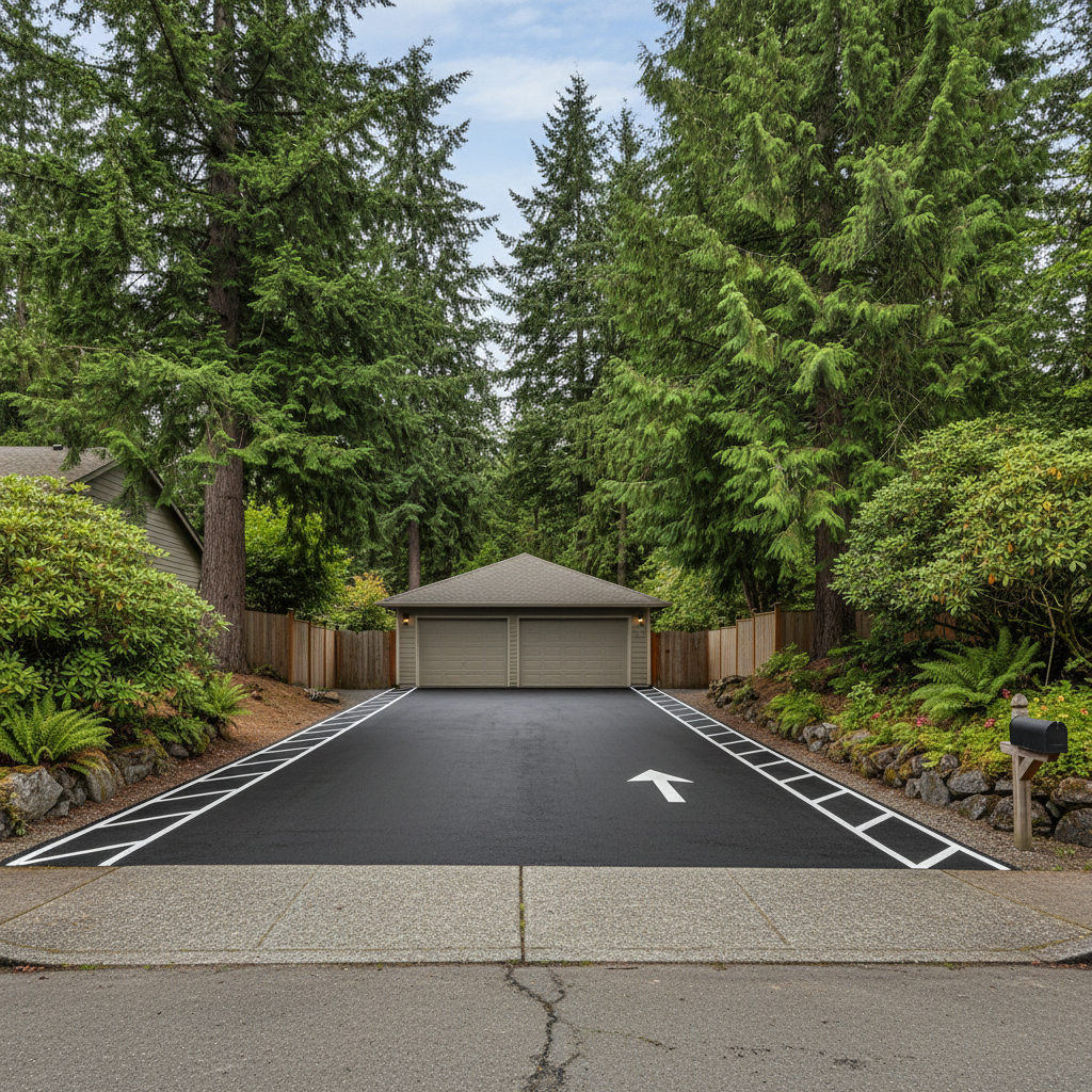Completed asphalt striping work at a residential property in Kirkland, WA