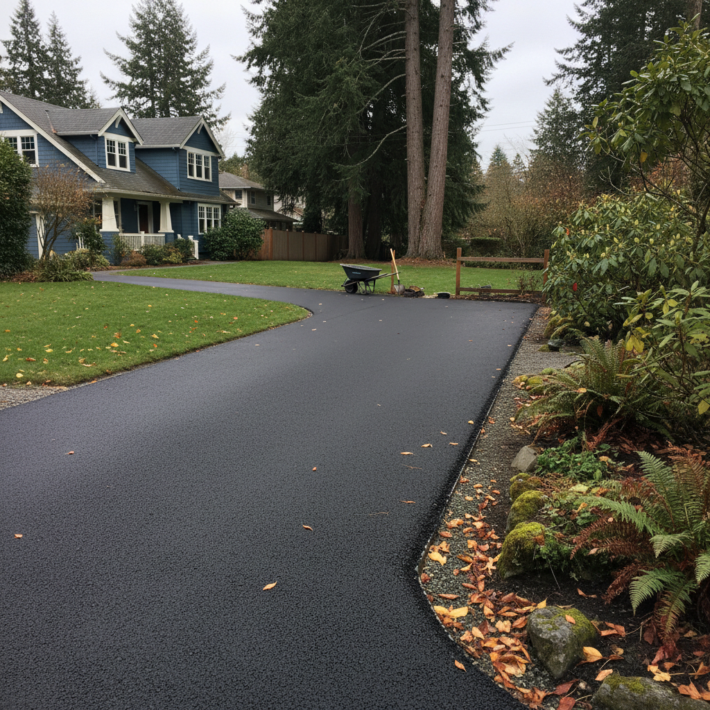 Completed asphalt paving work at a residential property in Shoreline, WA