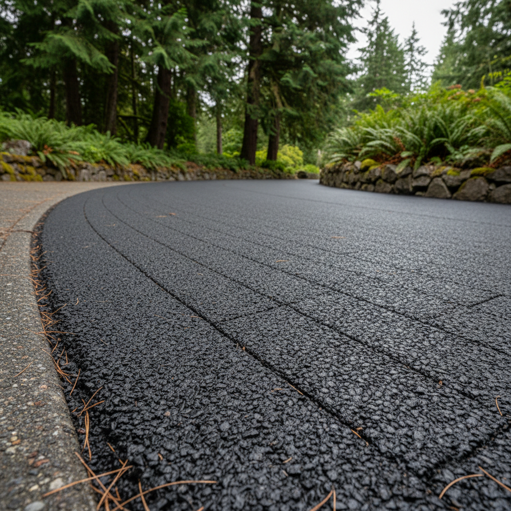 Completed driveway paving work at a residential property in Shoreline, WA