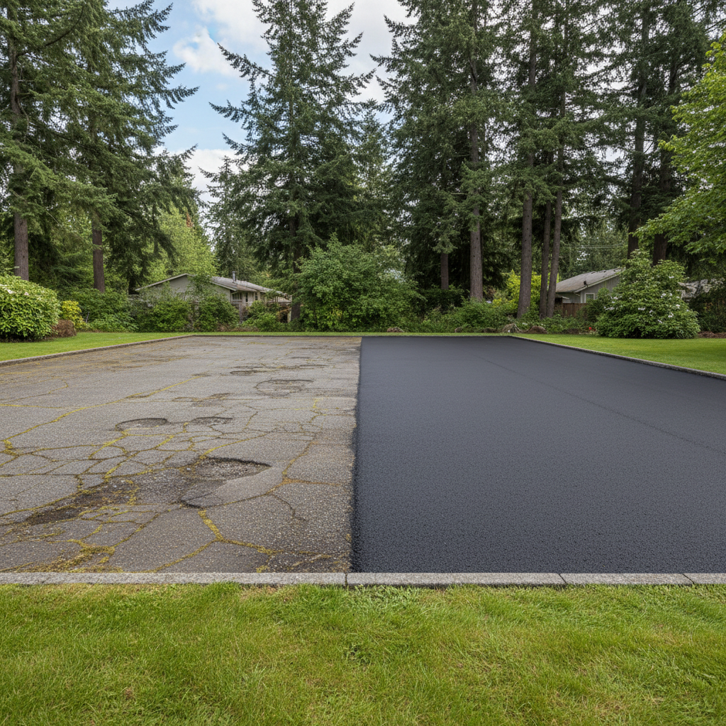 Completed parking lot paving work at a residential property in Woodinville, WA
