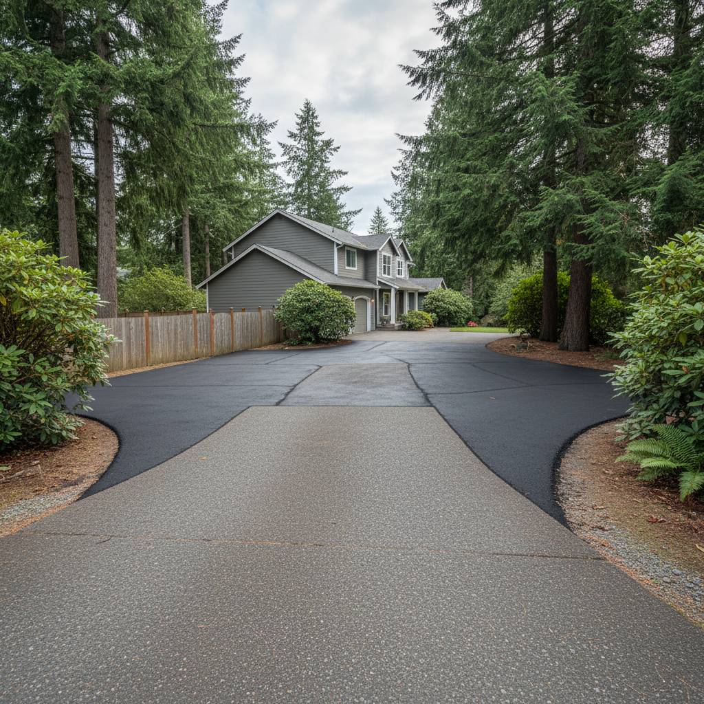 Completed asphalt patching work at a residential property in Lakewood, WA