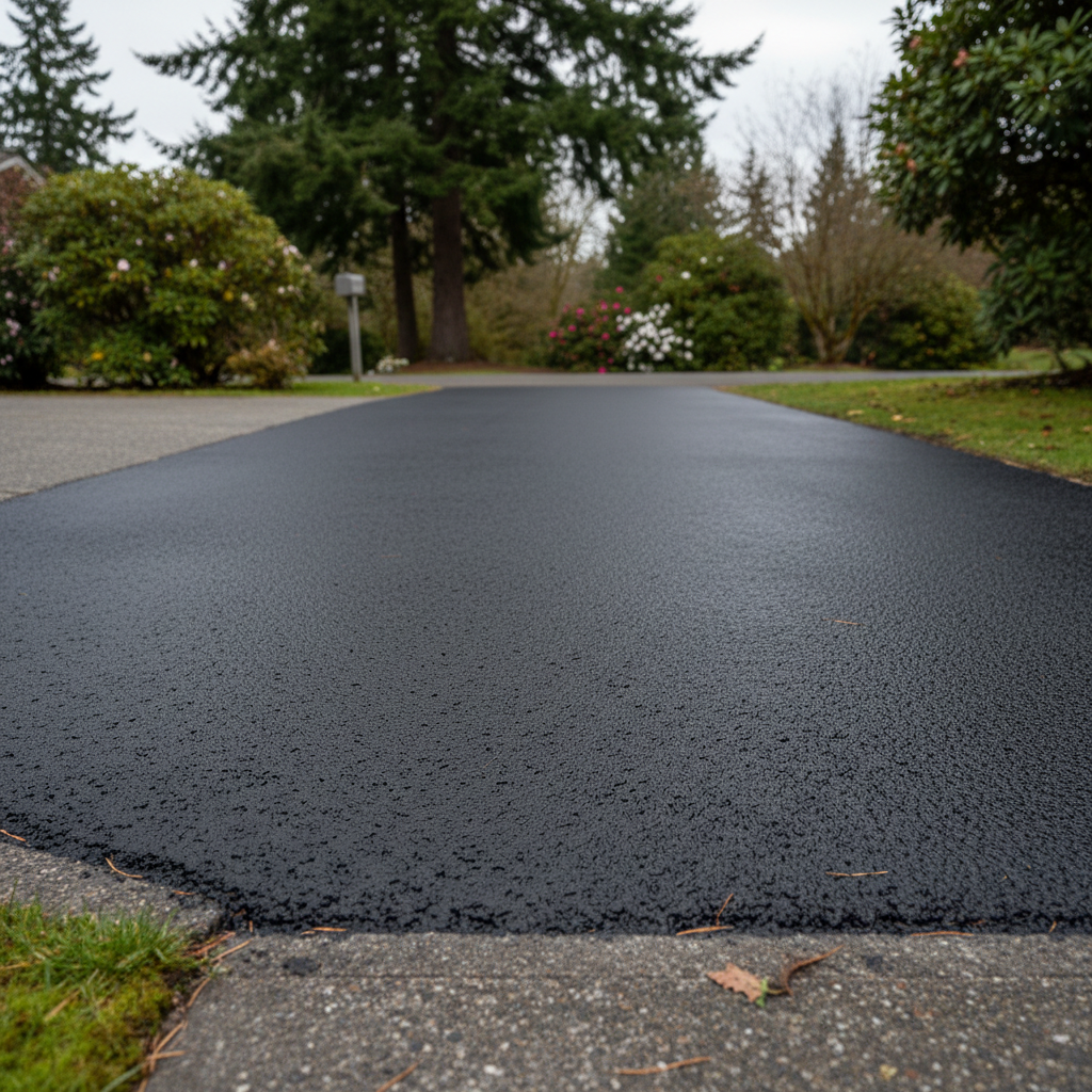 Completed asphalt sealcoating work at a residential property in Edmonds, WA