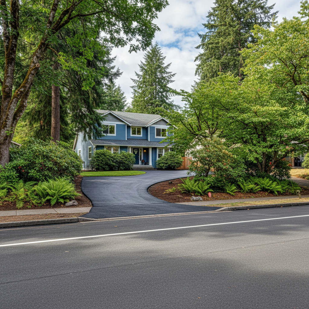 Completed asphalt paving work at a residential property in Everett, WA