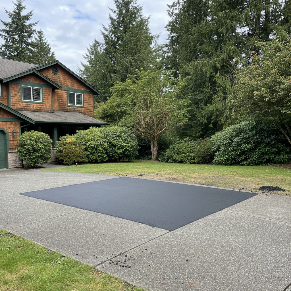 Completed asphalt patching work at a residential property in Kent, WA