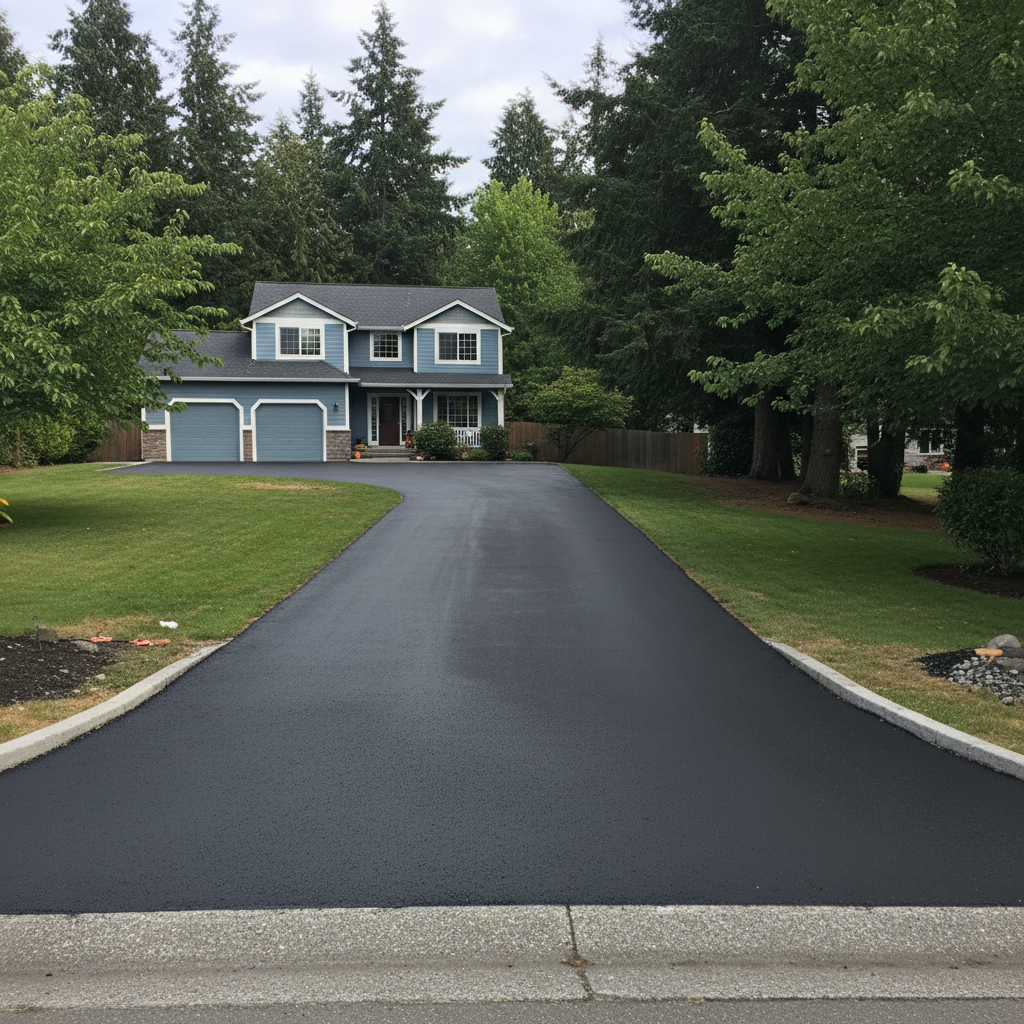 Completed asphalt sealcoating work at a residential property in Arlington, WA