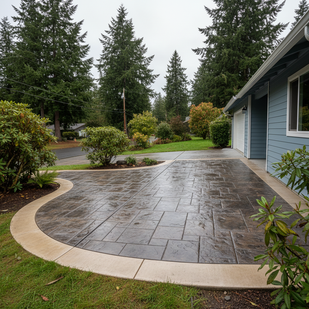 Completed decorative concrete work at a residential property in Redmond, WA