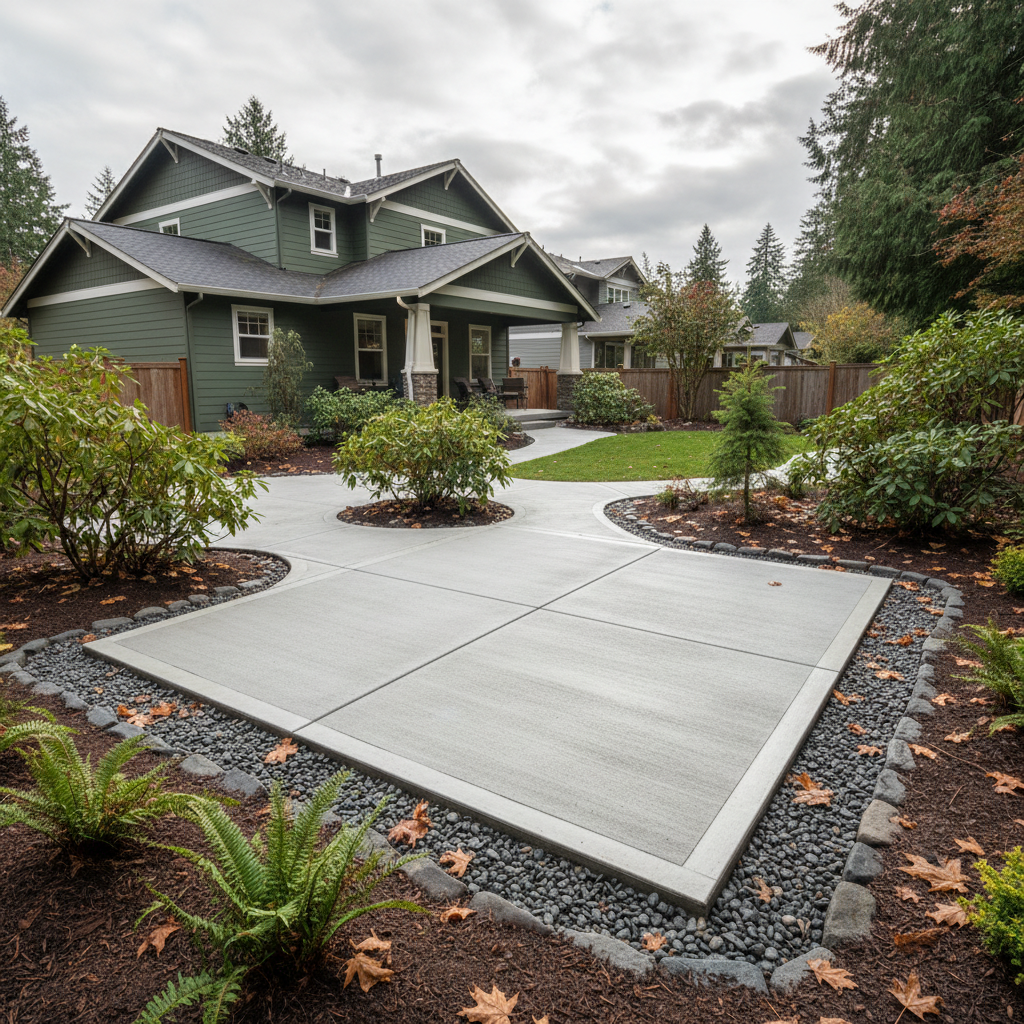 Completed concrete flatwork work at a residential property in Lynnwood, WA
