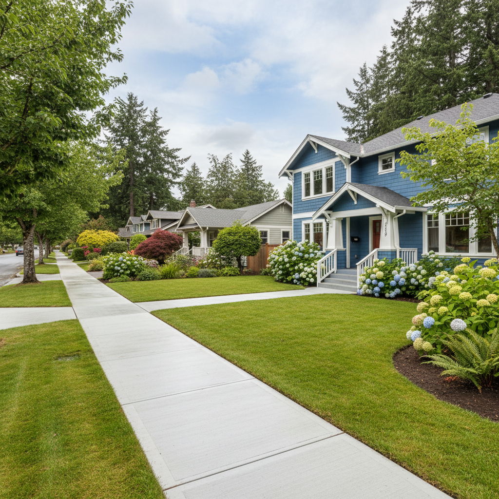 Completed concrete sidewalks work at a residential property in Bremerton, WA