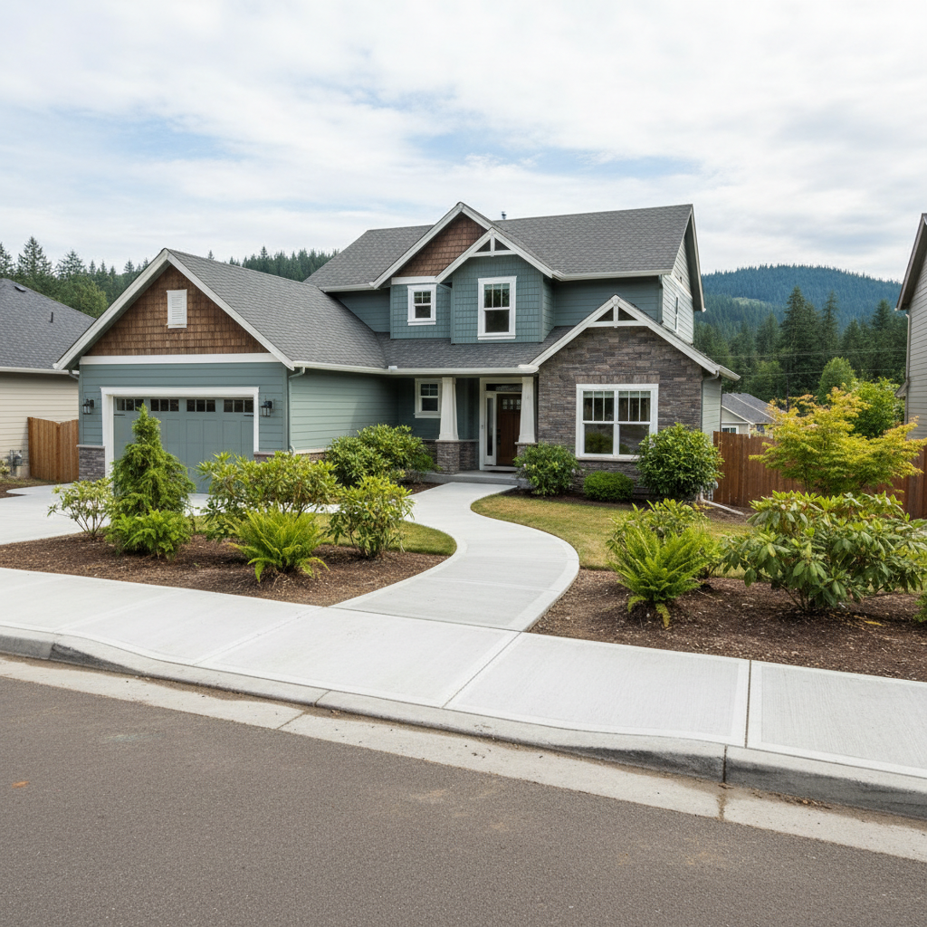 Completed concrete sidewalks work at a residential property in Bothell, WA