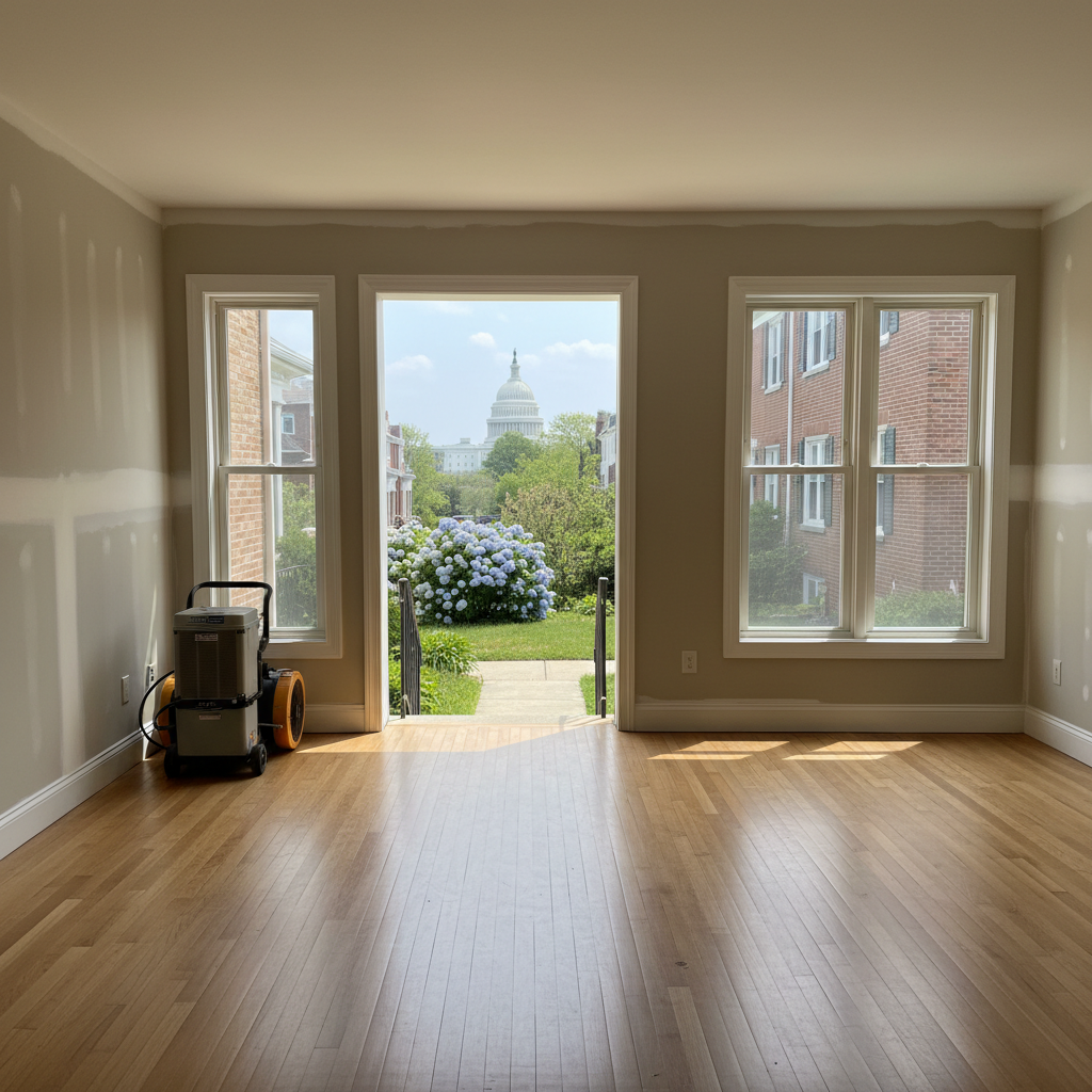 Completed water damage remediation work at a residential property in Washington, DC