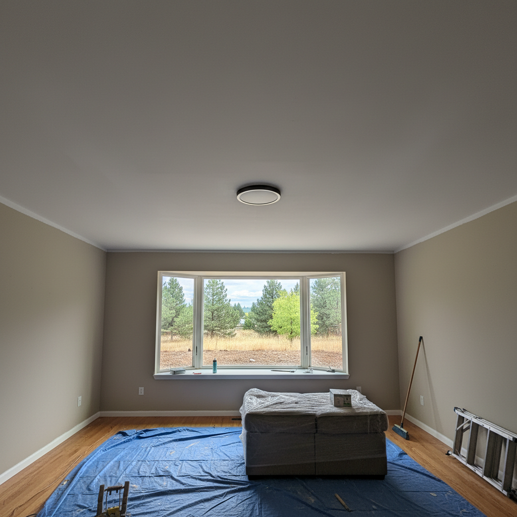 Completed ceiling drywall installation work at a residential property in Spokane, WA
