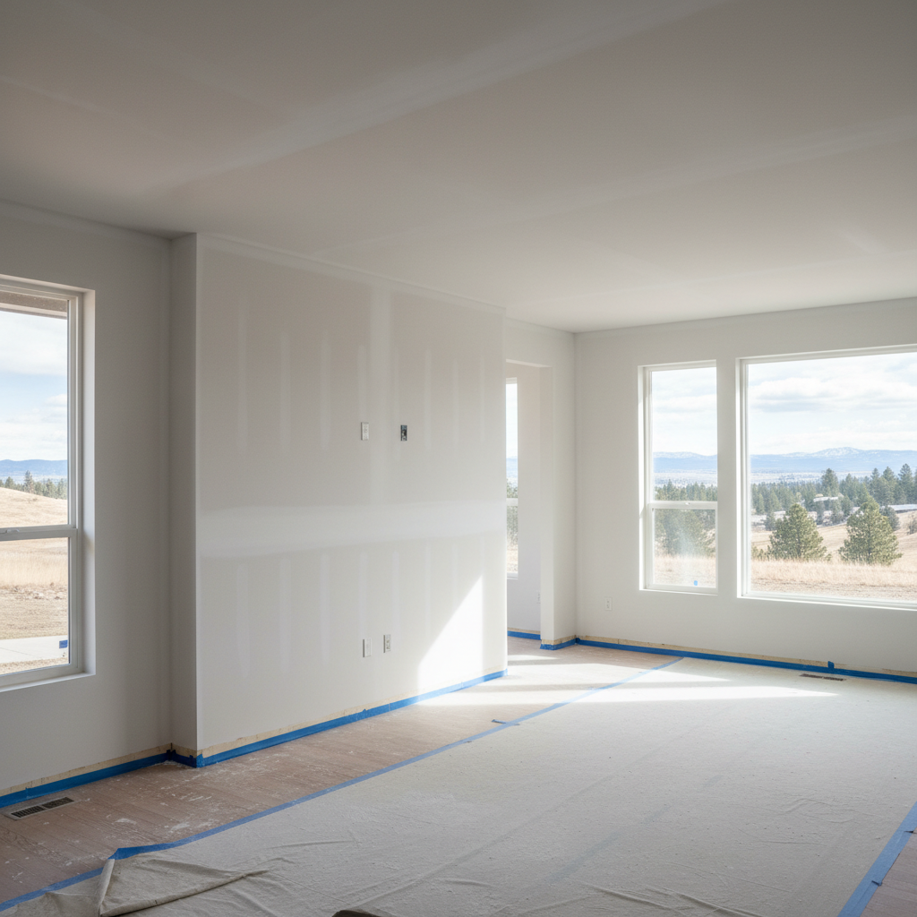 Completed drywall priming work at a residential property in Spokane, WA