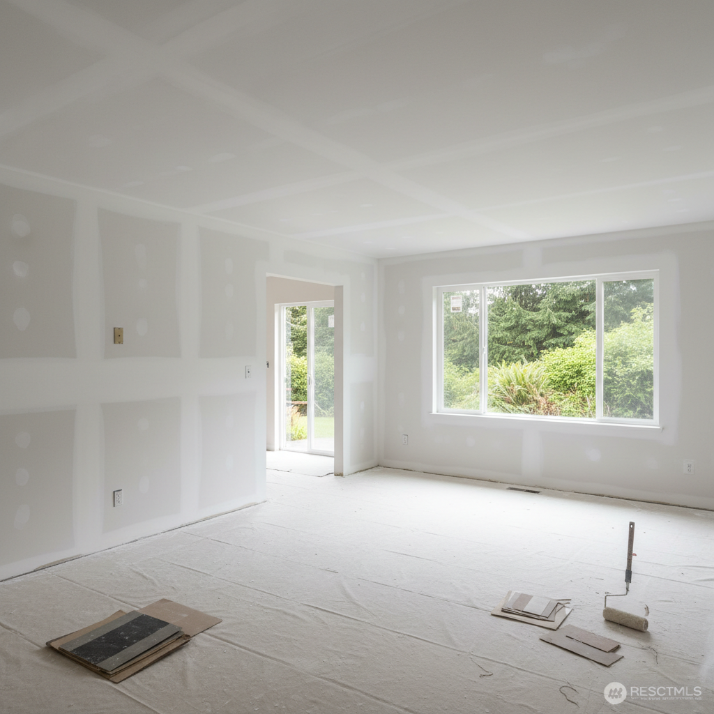 Completed drywall priming work at a residential property in Tacoma, WA