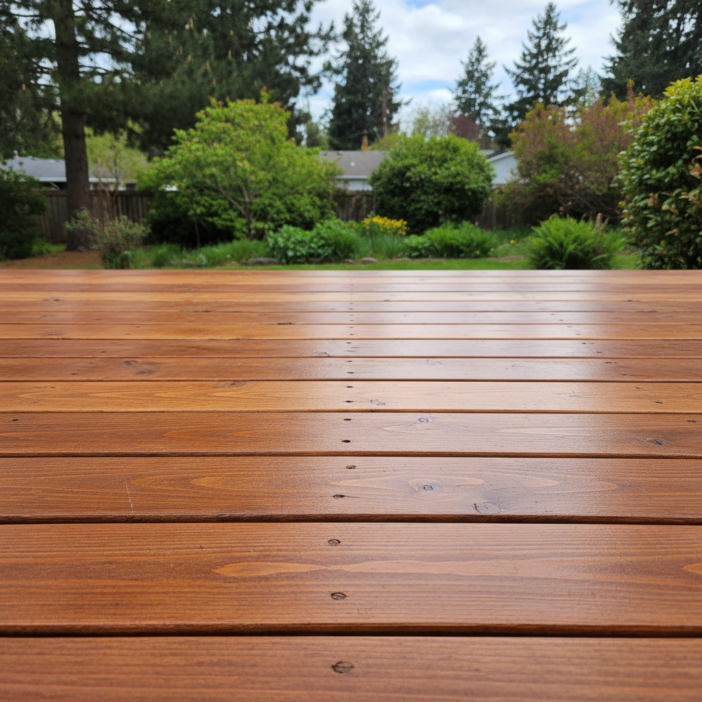 Completed deck staining work at a residential property in Spokane, WA