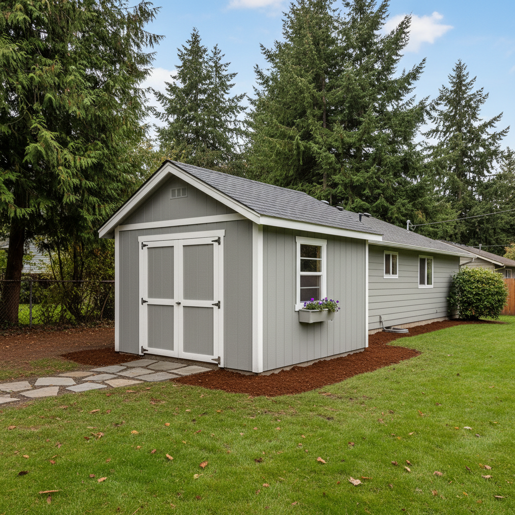 Completed storage sheds work at a residential property in Renton, WA