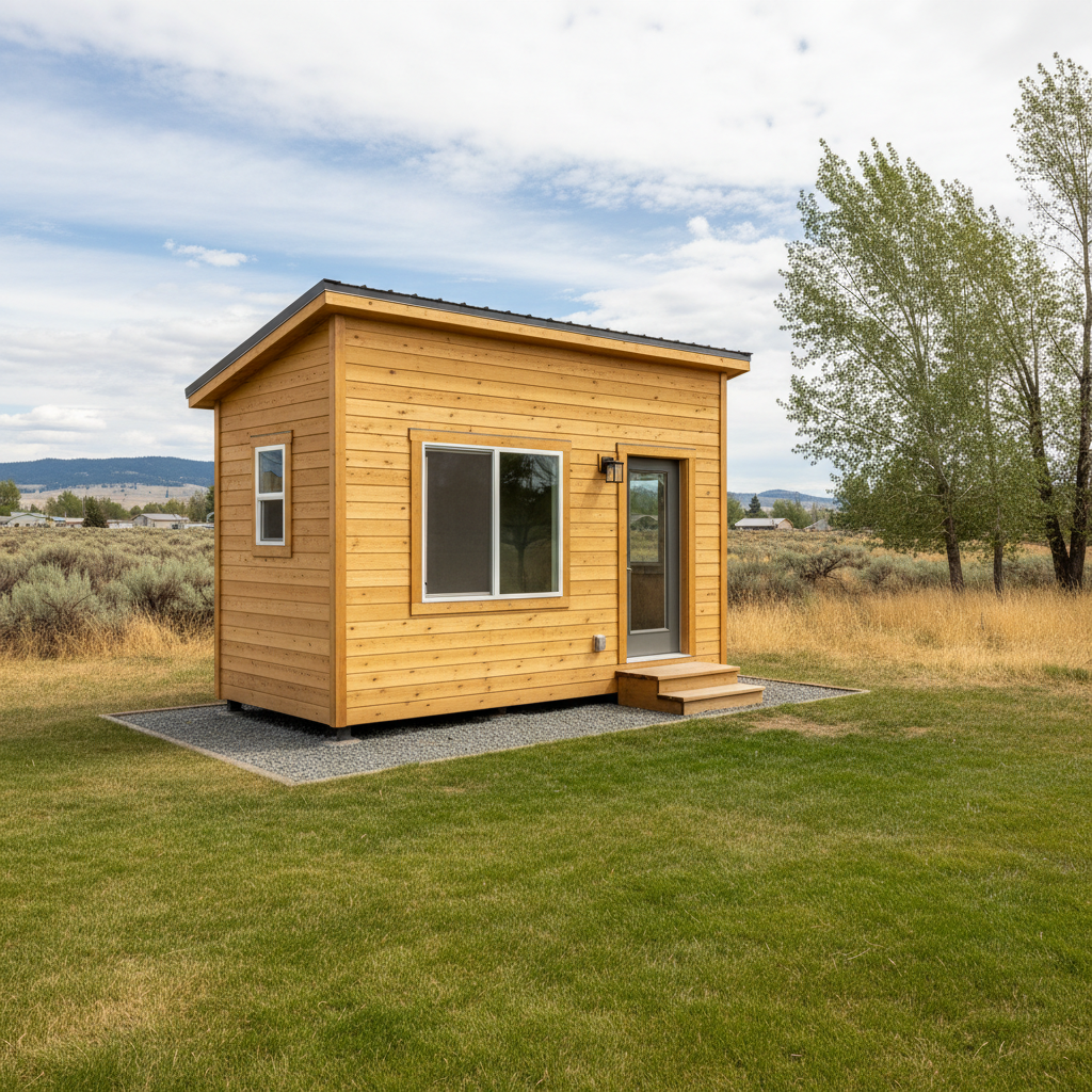 Completed tiny homes work at a residential property in Moses Lake, WA