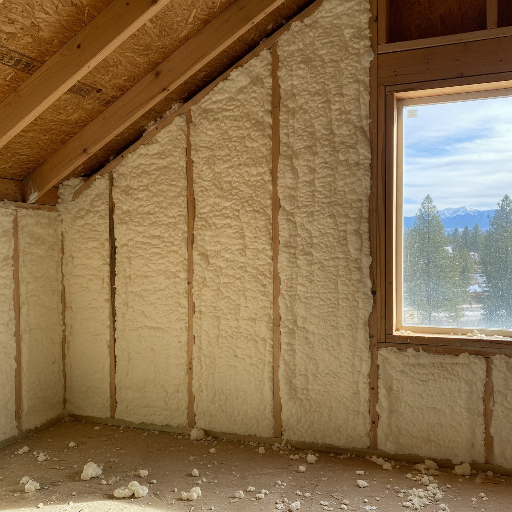 Completed open cell spray foam work at a residential property in Spokane, WA
