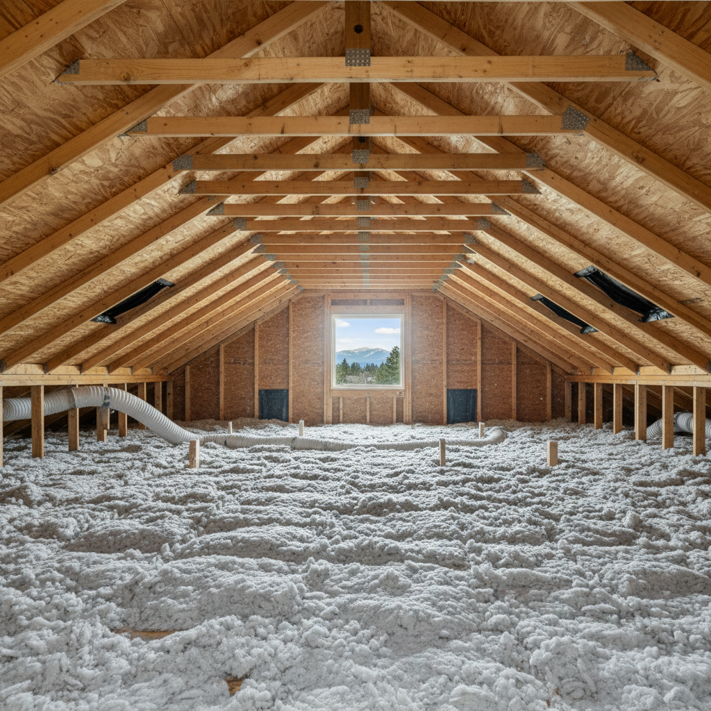Completed attic insulation work at a residential property in Spokane, WA