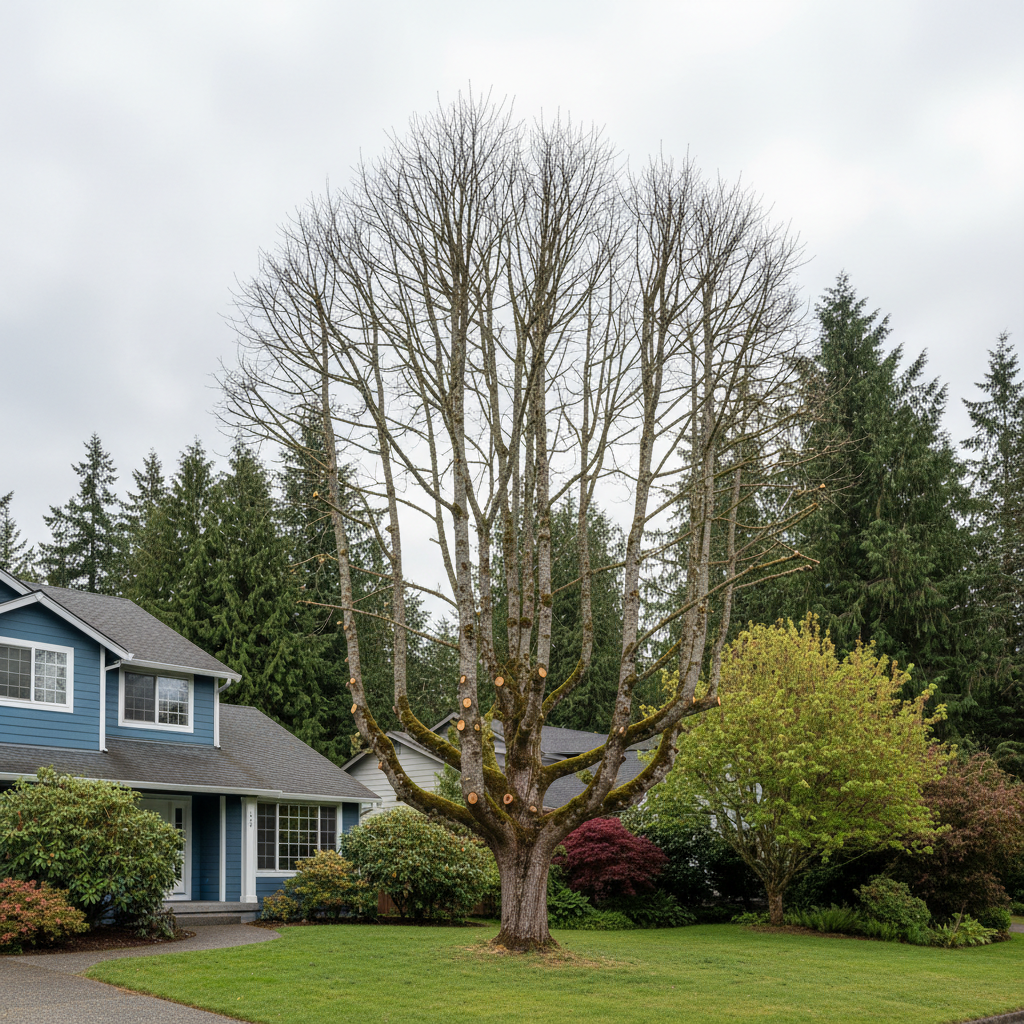 Completed tree pruning work at a residential property in Bremerton, WA