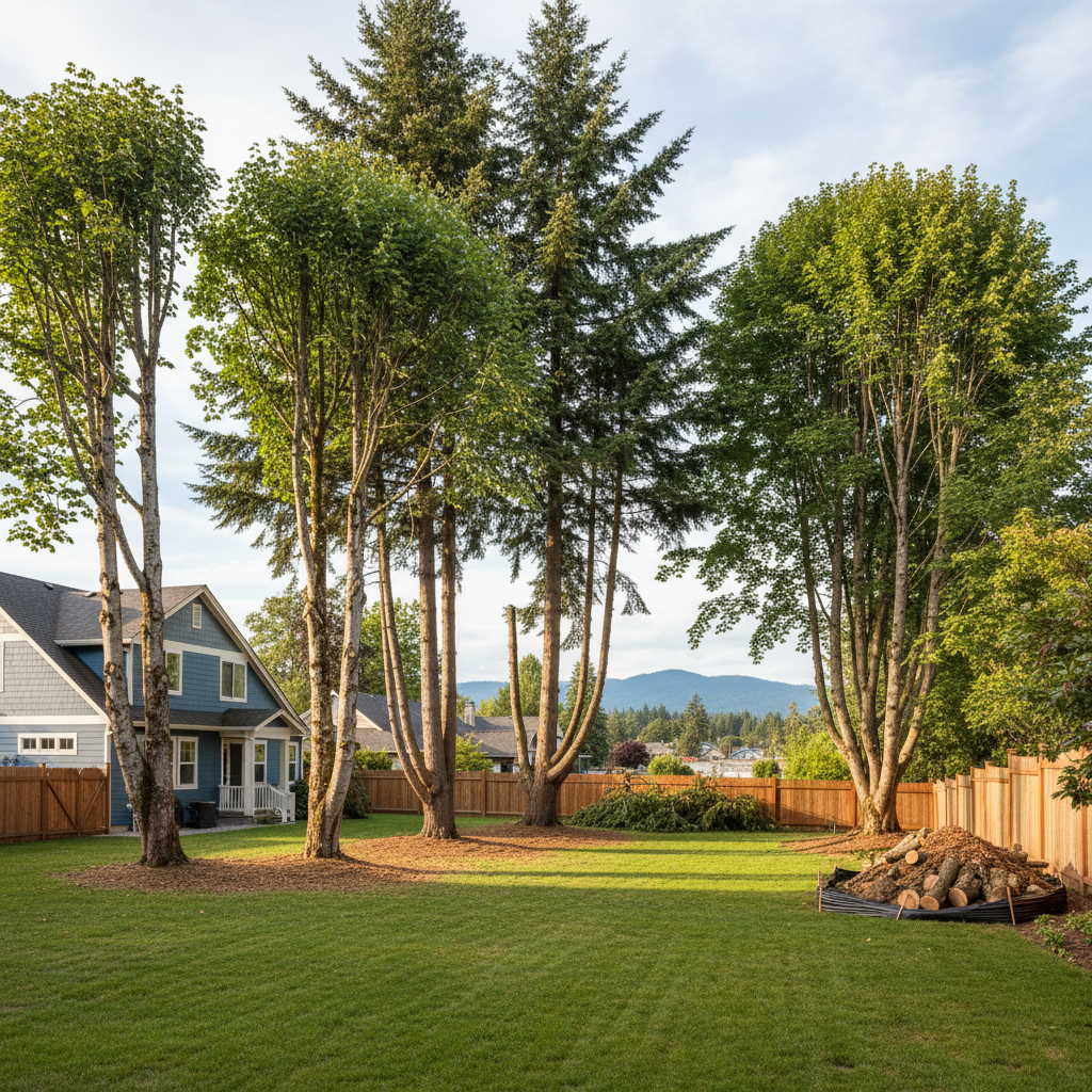 Completed tree trimming work at a residential property in Tacoma, WA