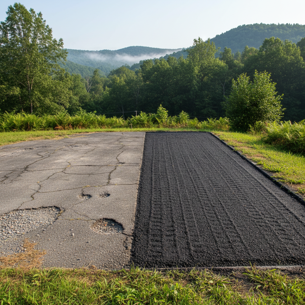 Completed asphalt milling work at a residential property in Hernshaw, WV