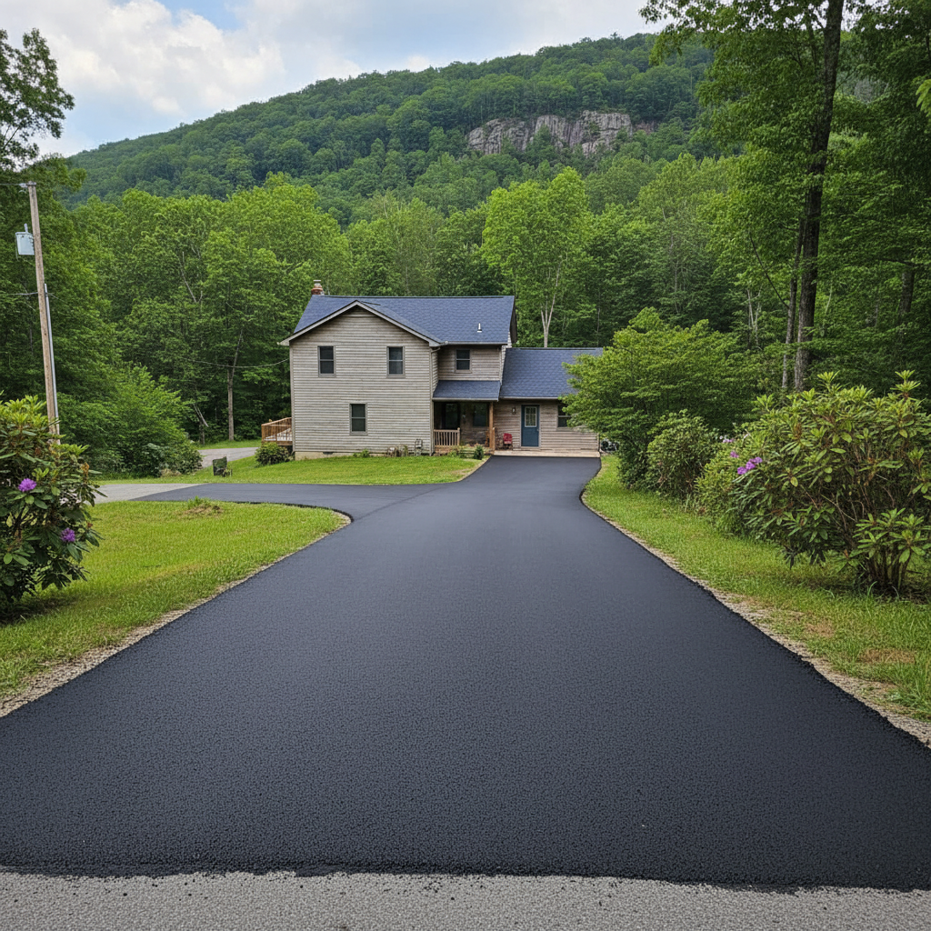 Completed driveway paving work at a residential property in Hernshaw, WV