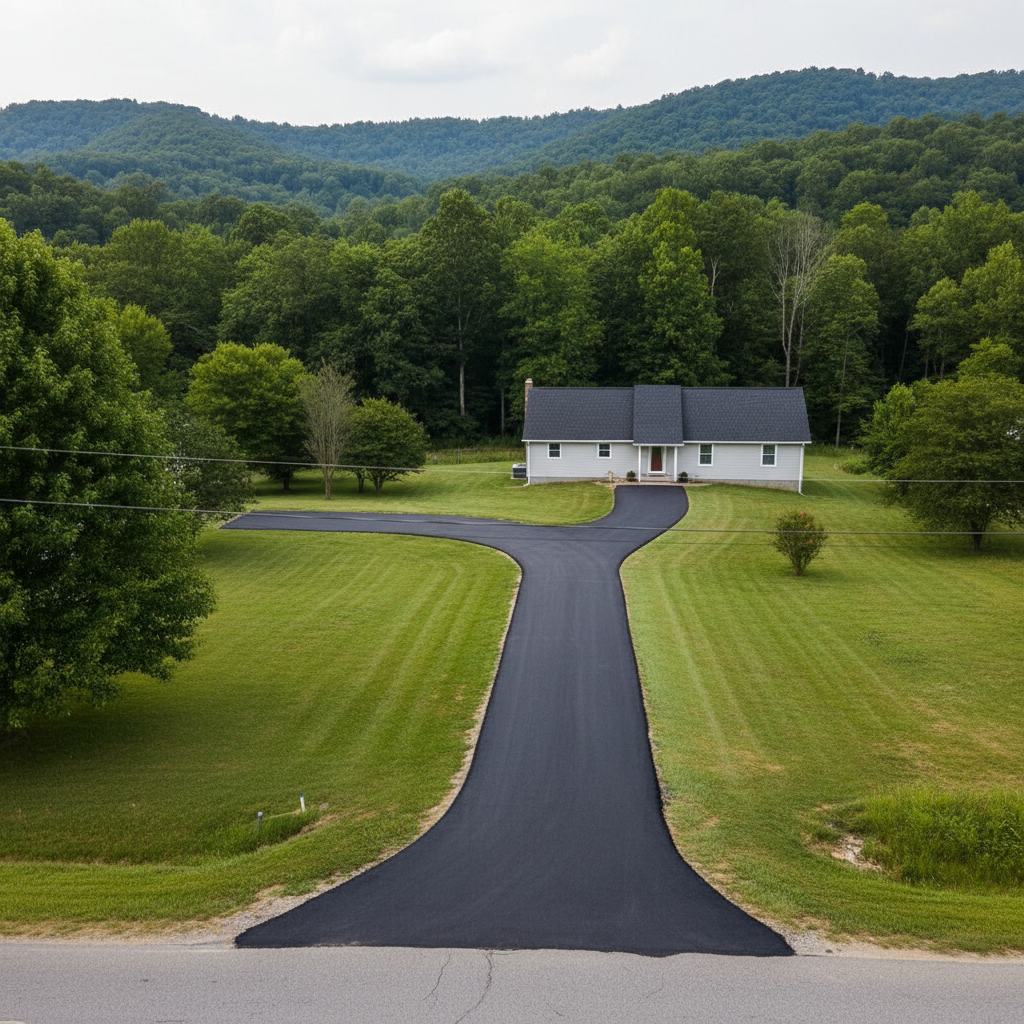 Completed asphalt paving work at a residential property in Hernshaw, WV