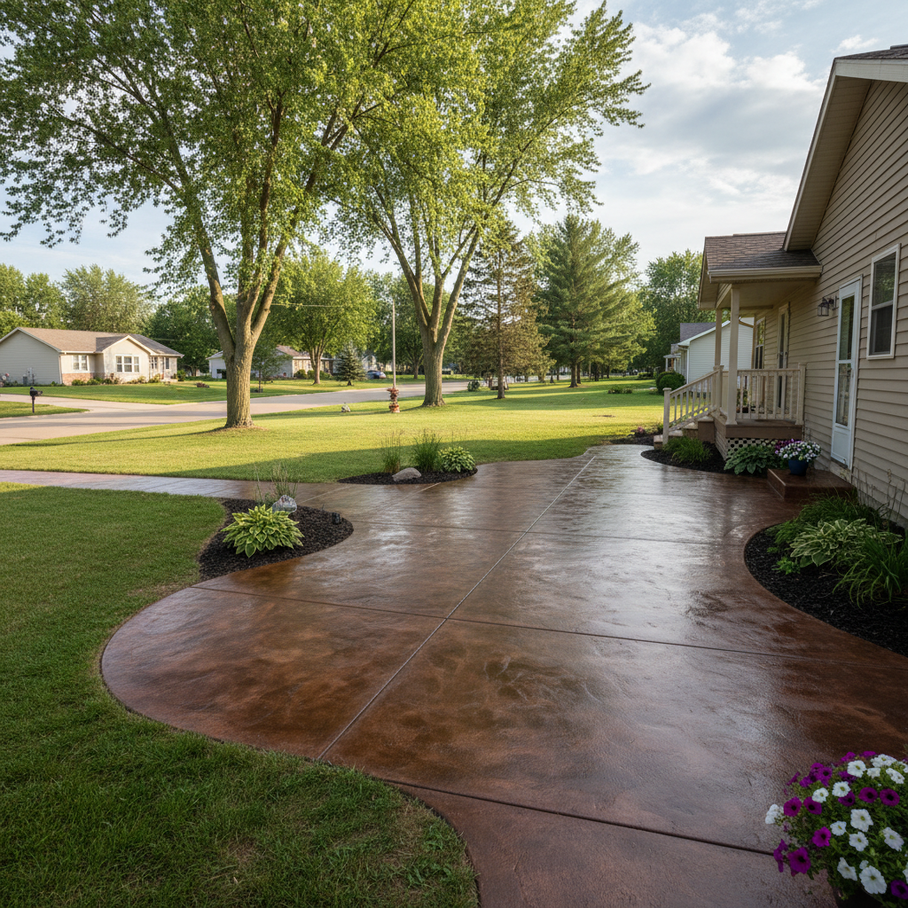 Completed concrete staining work at a residential property in Menomonie, WI