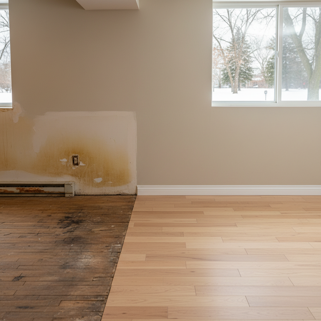 Completed water damage remediation work at a residential property in Fitchburg, WI