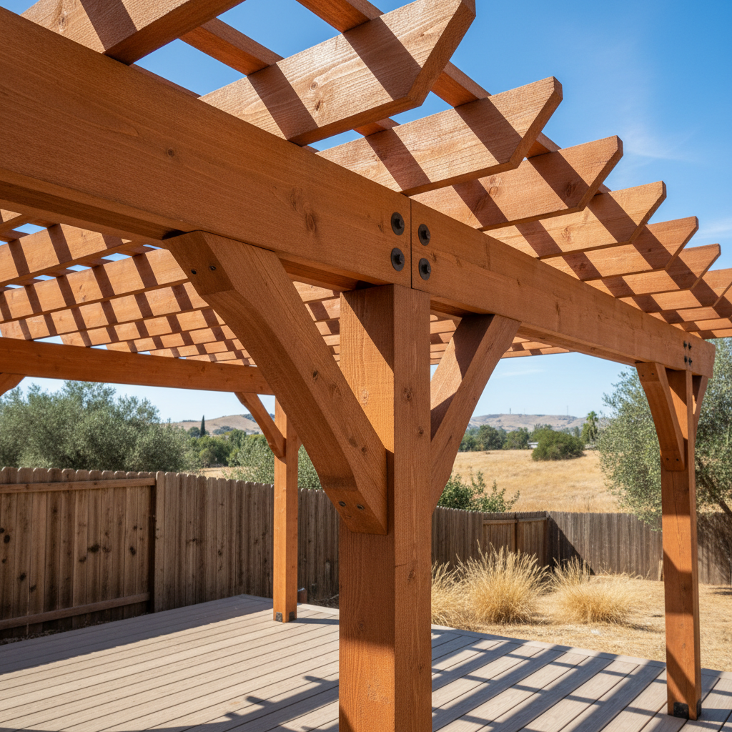 Completed pergola construction work at a residential property in Modesto, CA