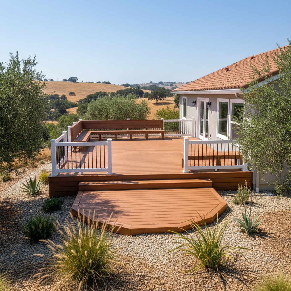 Completed composite decks work at a residential property in Modesto, CA