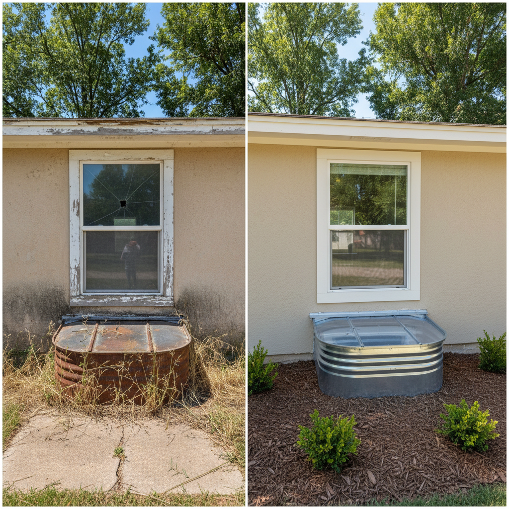 Completed egress window installation work at a residential property in Guymon, OK
