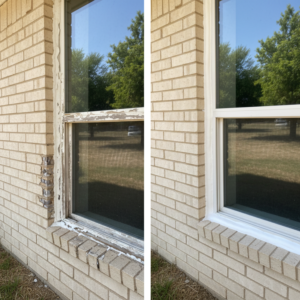 Completed window caulking and sealing work at a residential property in Guymon, OK