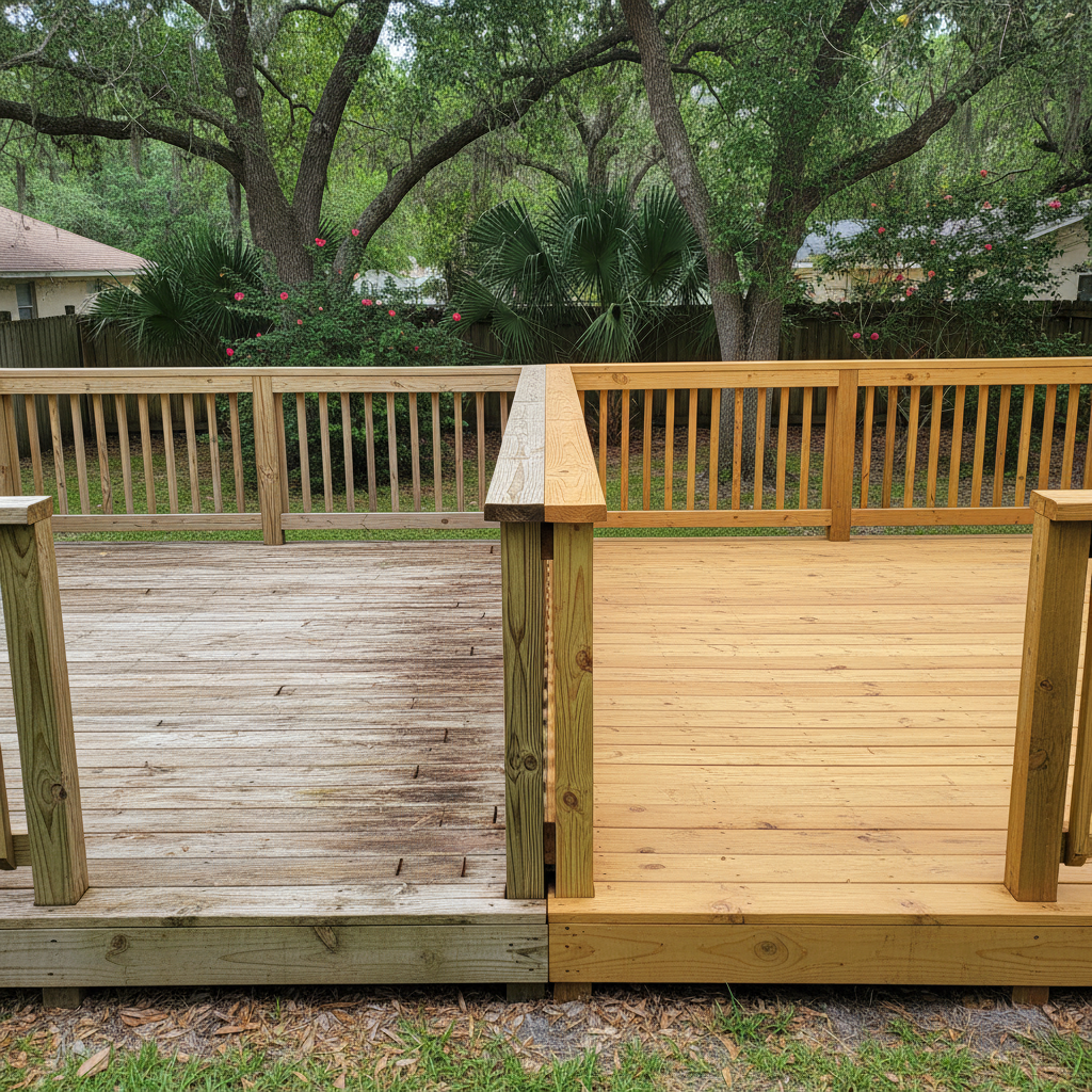 Completed deck construction work at a residential property in Orlando, FL